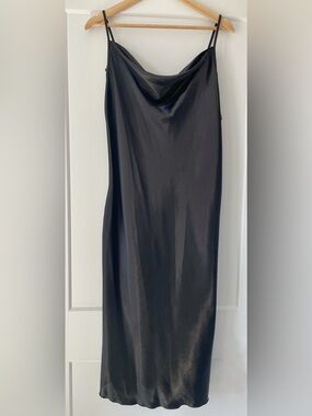 Bebe Black Satin Slip Dress XL | 90s Y2K Cowl Neck | Adjustable Straps